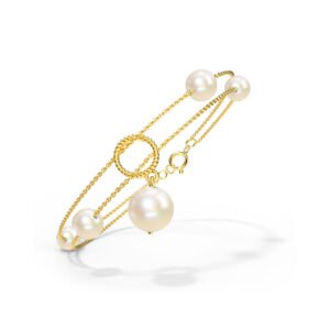 Double Crystal Pearl Ring Gold Plated Open Ring